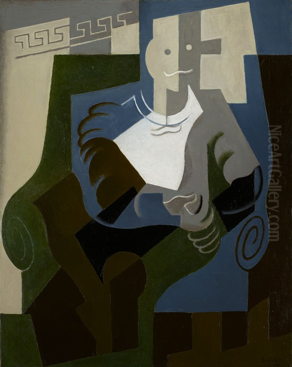 Seated Harlequin Oil Painting by Juan Gris
