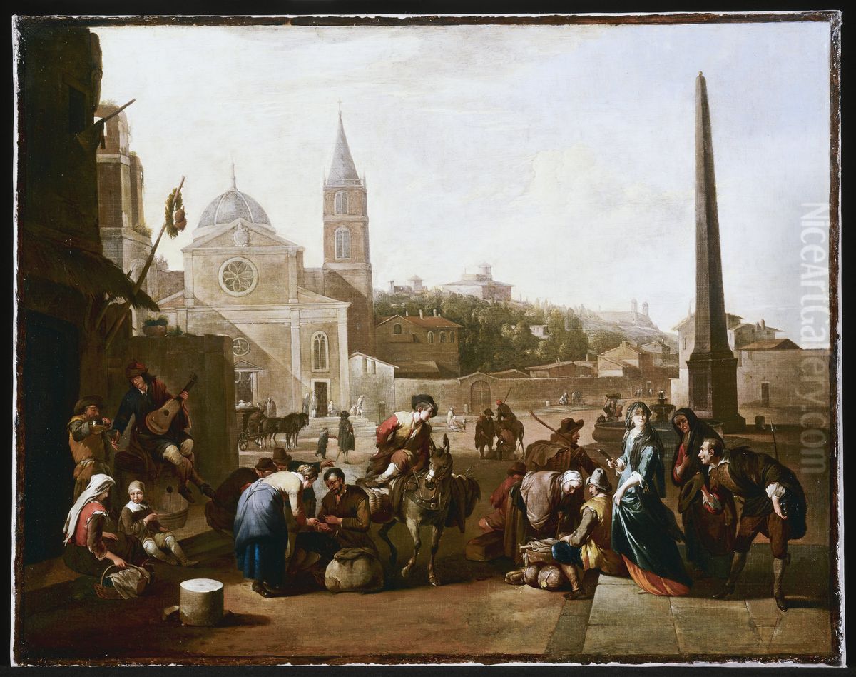 The Piazza del Popolo, Rome Oil Painting by Johannes Lingelbach