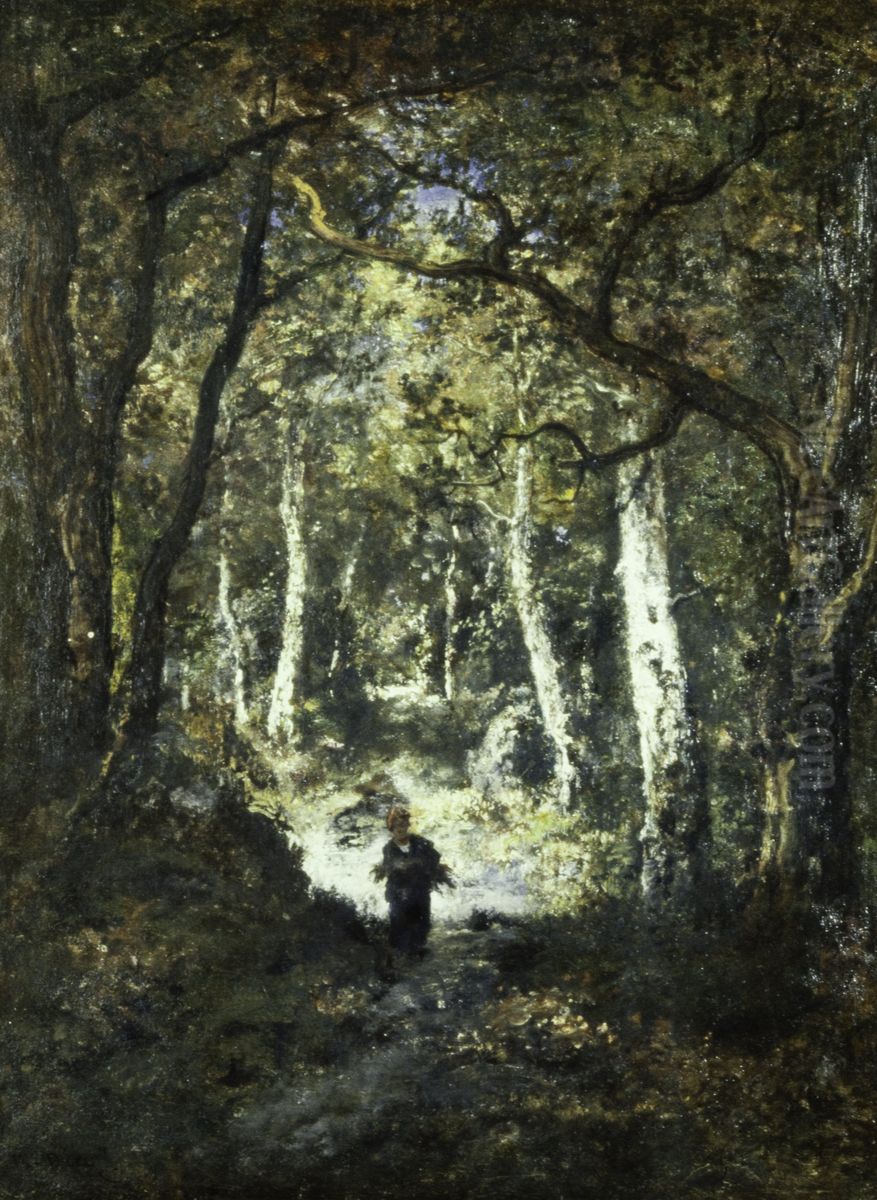 Forest Interior with Wood Gatherer Oil Painting by Narcisse Virgilio Diaz