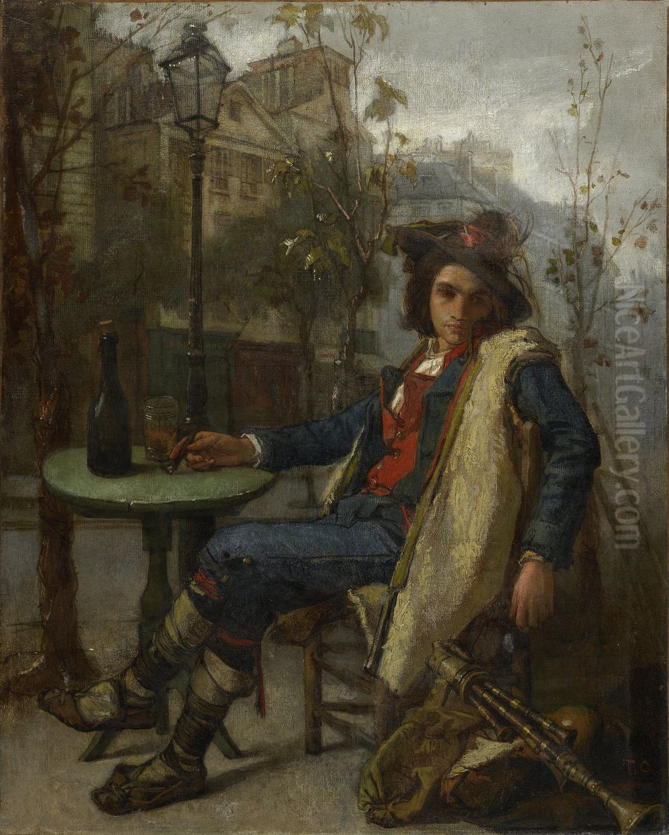 Young Italian Street Musician Oil Painting by Thomas Couture