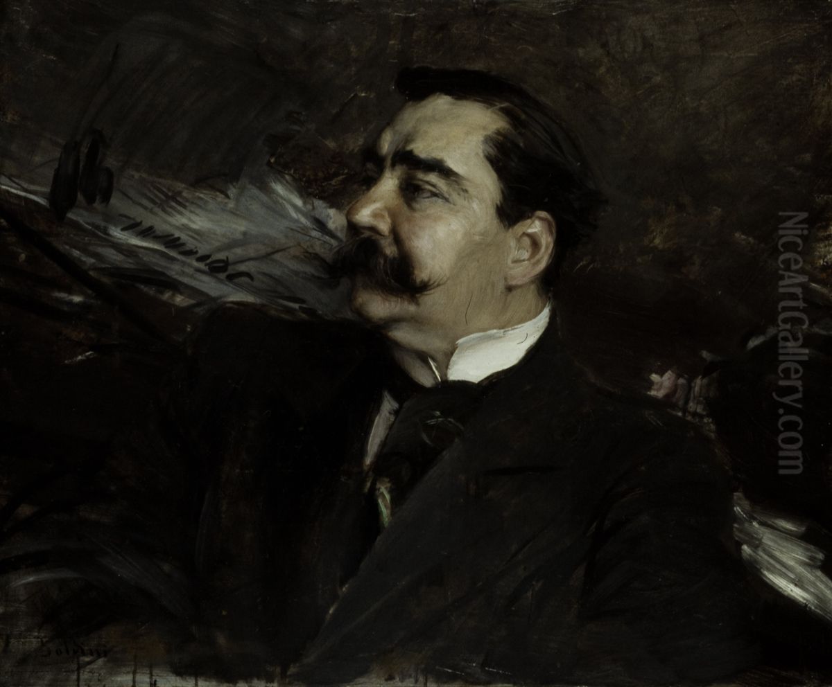 Portrait of Ruggiero Leoncavallo, 1858-1919 Oil Painting by Giovanni Boldini
