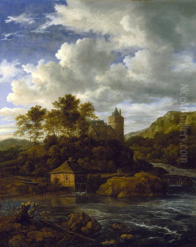Castle and Watermill by a River Oil Painting by Jacob Van Ruisdael