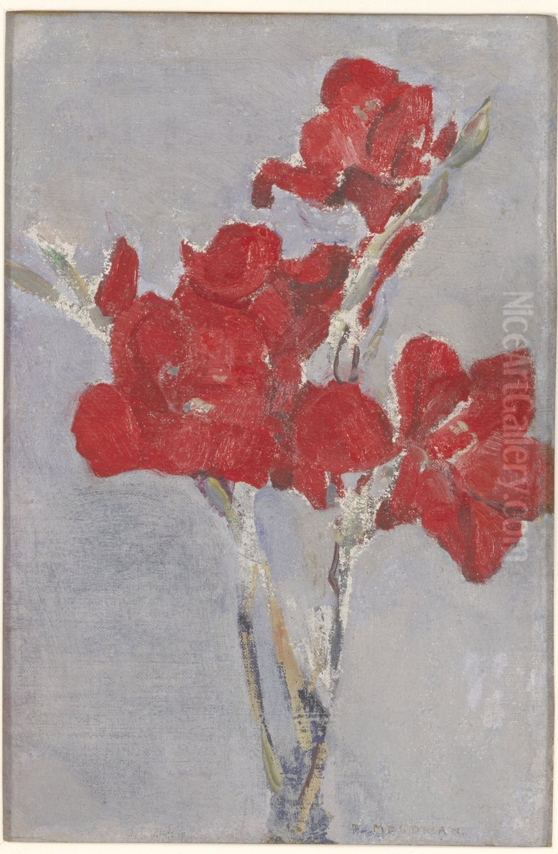 Red Gladioli Oil Painting by Piet Mondrian