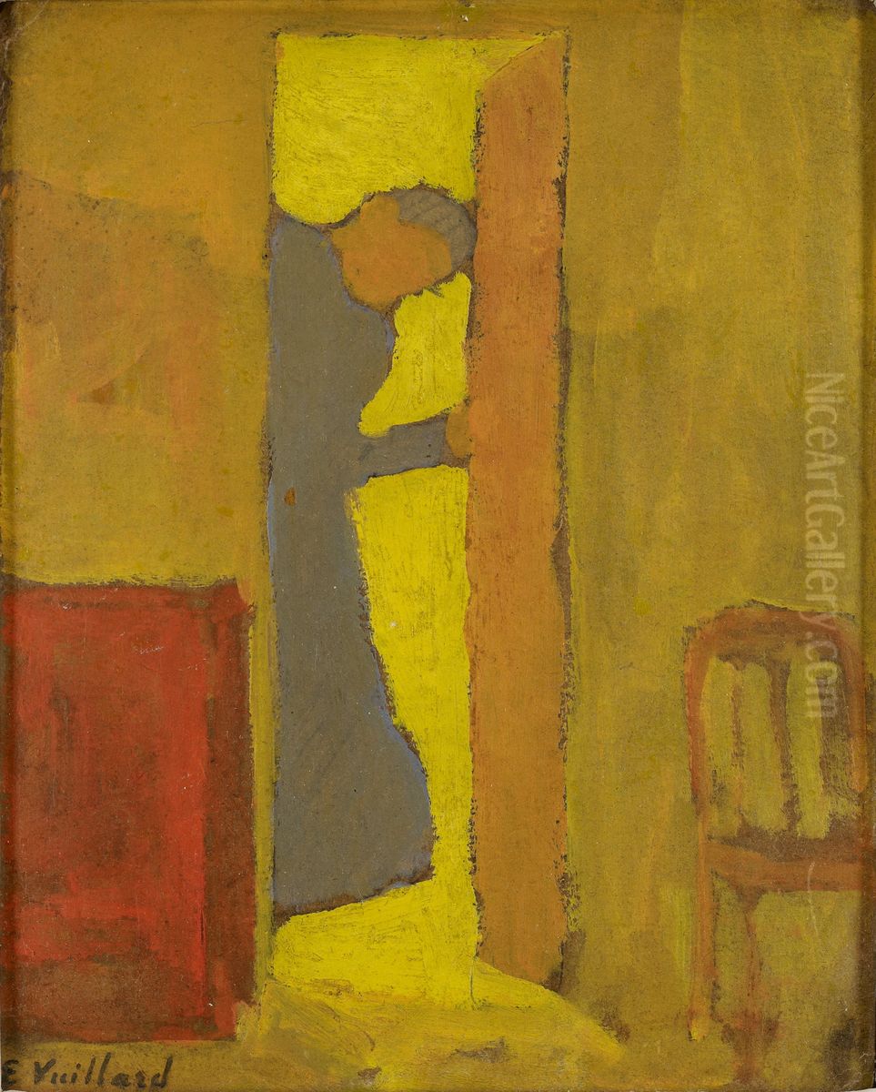 The Artist's Mother Opening a Door Oil Painting by unknown