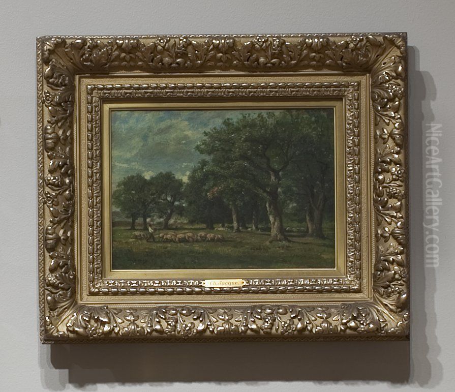 Swineherd Oil Painting by Charles Jacque