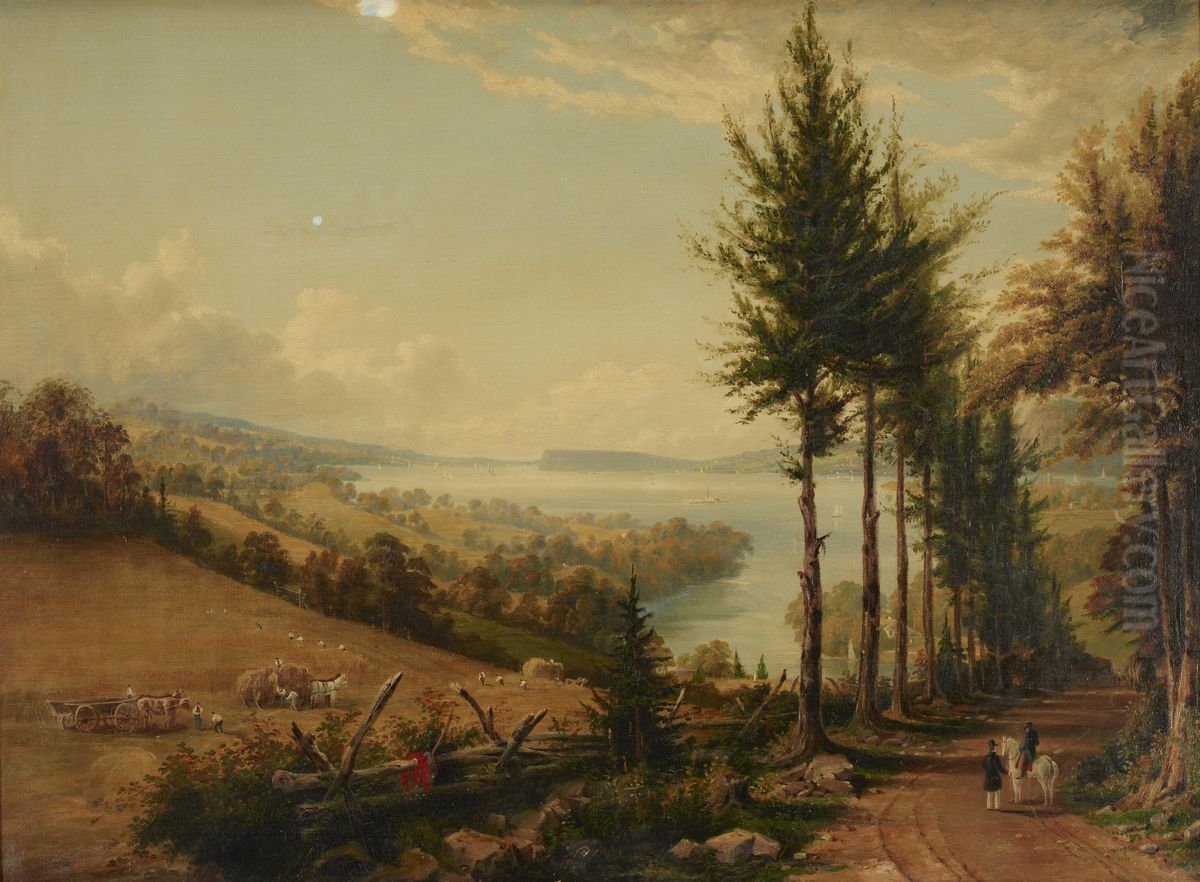 View of the Hudson from Horton's Road near Croton Oil Painting by Robert Havell