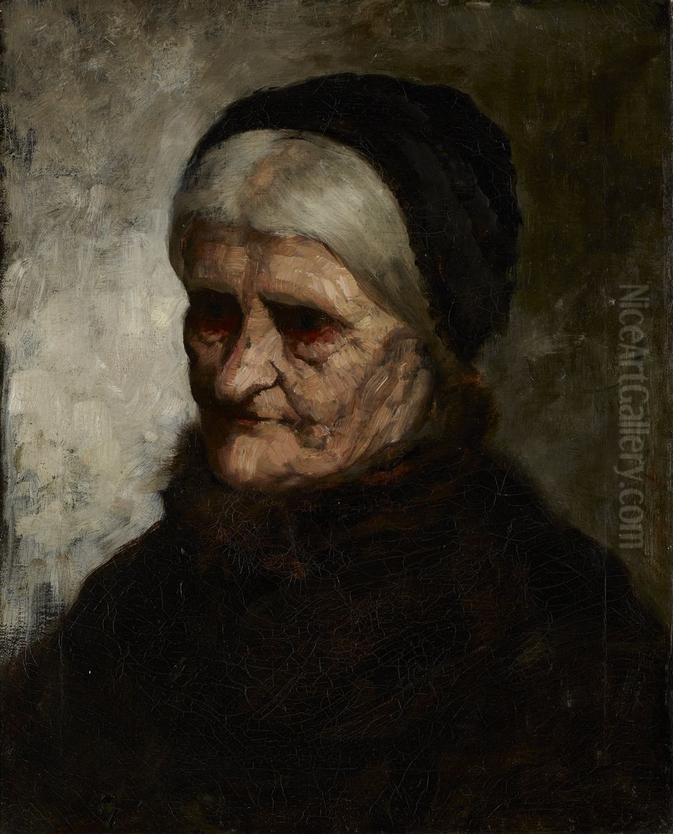 Head of an Old Woman Oil Painting by Robert Koehler