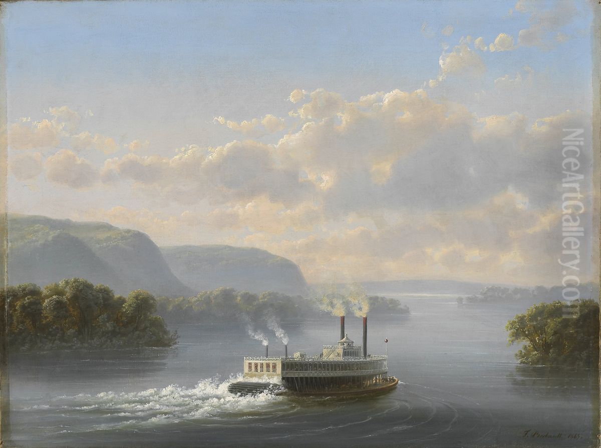 Steamwheeler on the Upper Mississippi Oil Painting by Ferdinand Richardt