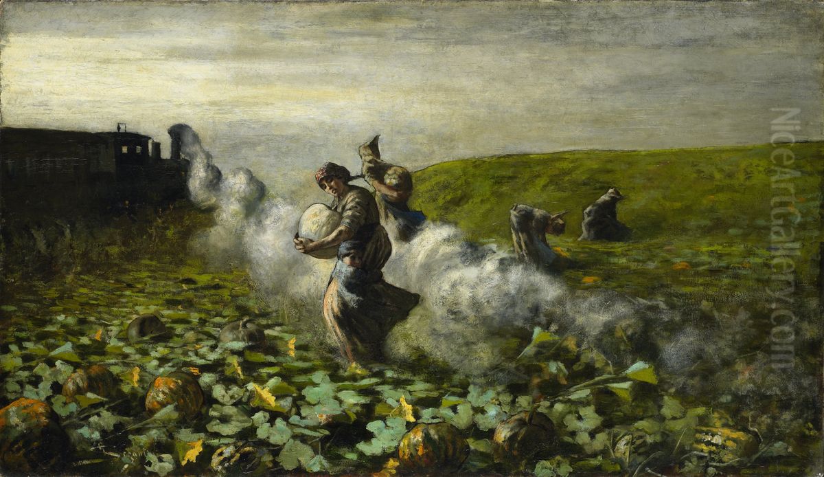 The Pumpkin Harvest Oil Painting by Giovanni Segantini