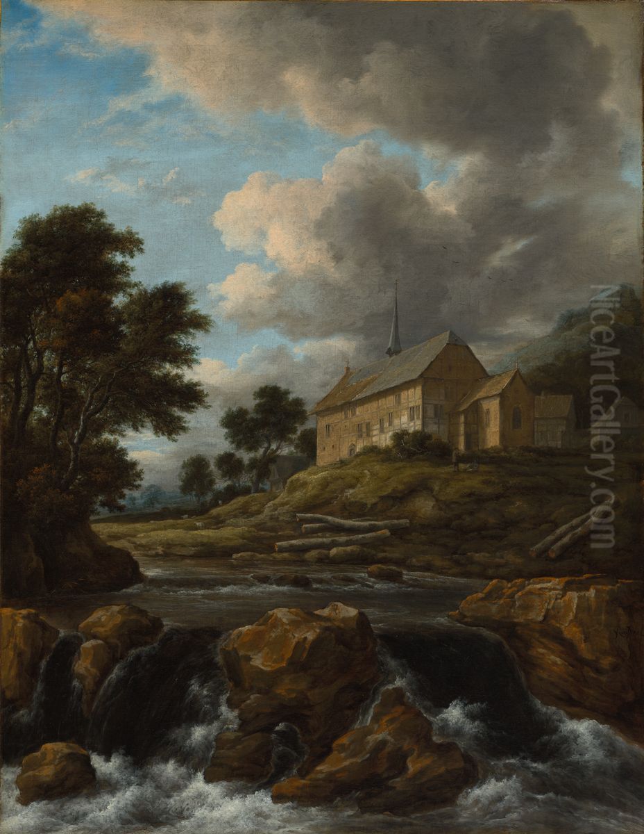 Landscape with a Church by a Torrent Oil Painting by Jacob Van Ruisdael