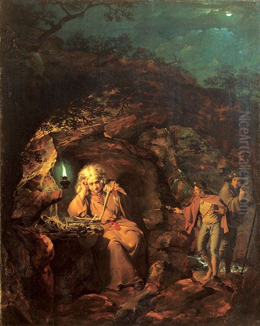 A Philosopher by Lamp Light. Oil Painting by Joseph Wright of Derby