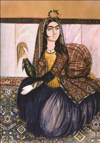 Portret sidasej zensiny Oil Painting by Mirza Gadim Iravani