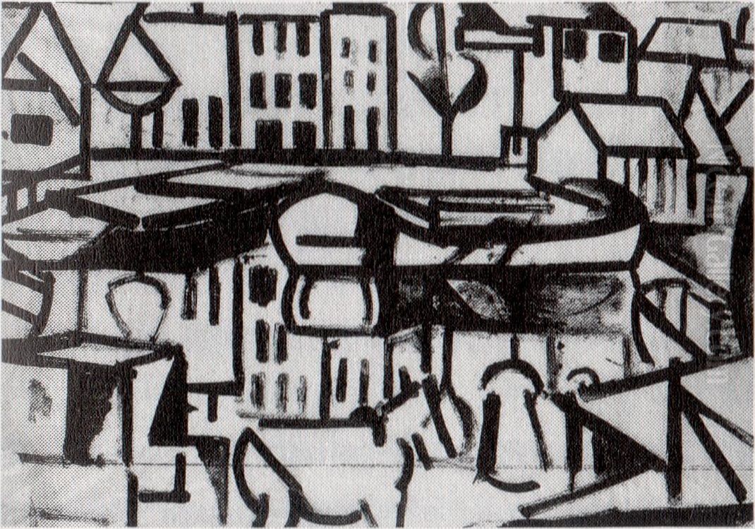 Cityscape with Boat (Leiden) Oil Painting by Theo van Doesburg