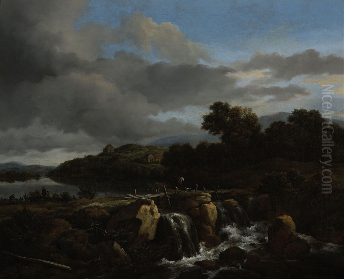 Landscape with Cascade Oil Painting by Jacob Van Ruisdael