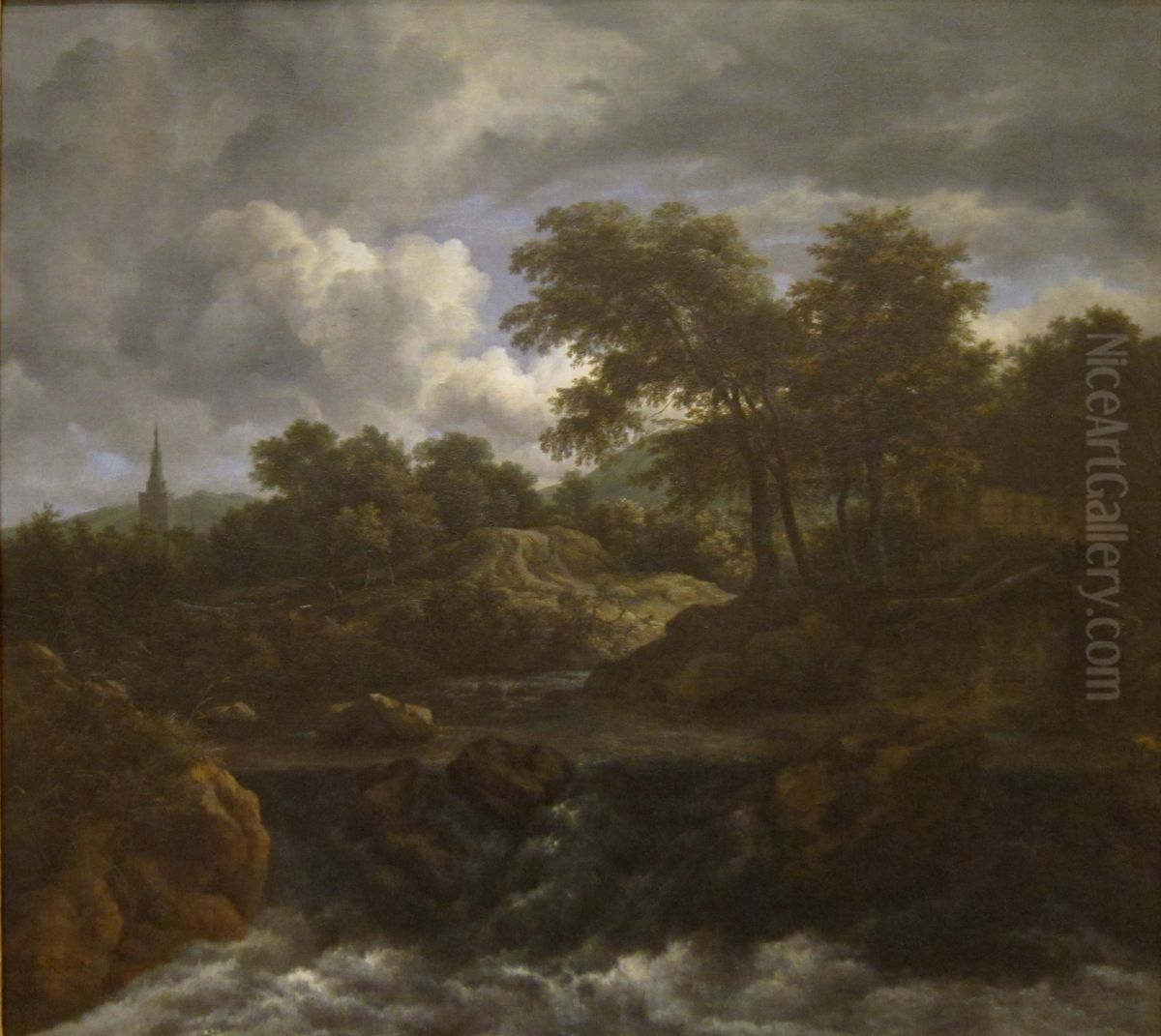 Wooded Landscape with a Waterfall Oil Painting by Jacob Van Ruisdael