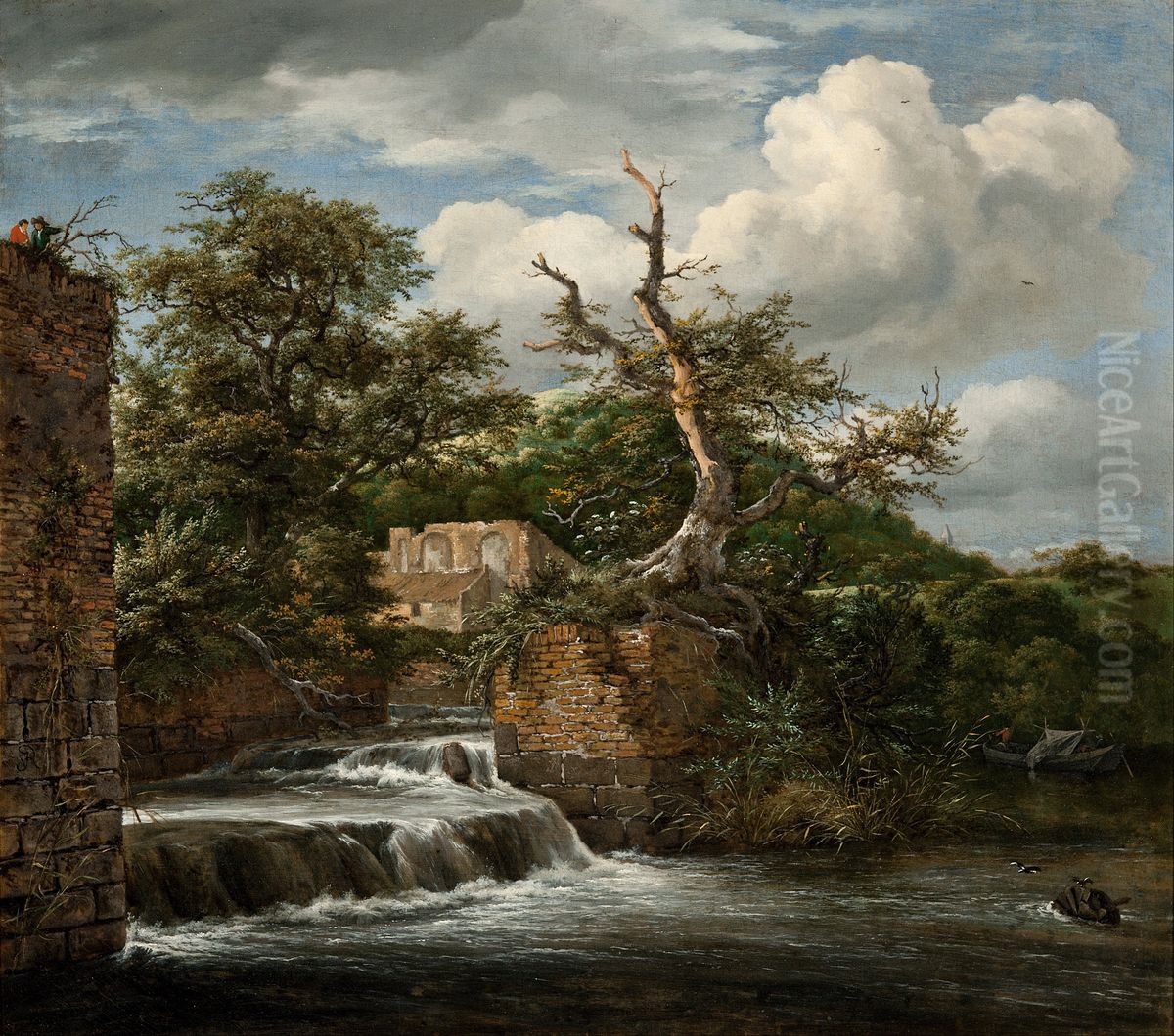 Landscape with a mill-run and ruins Oil Painting by Jacob Van Ruisdael