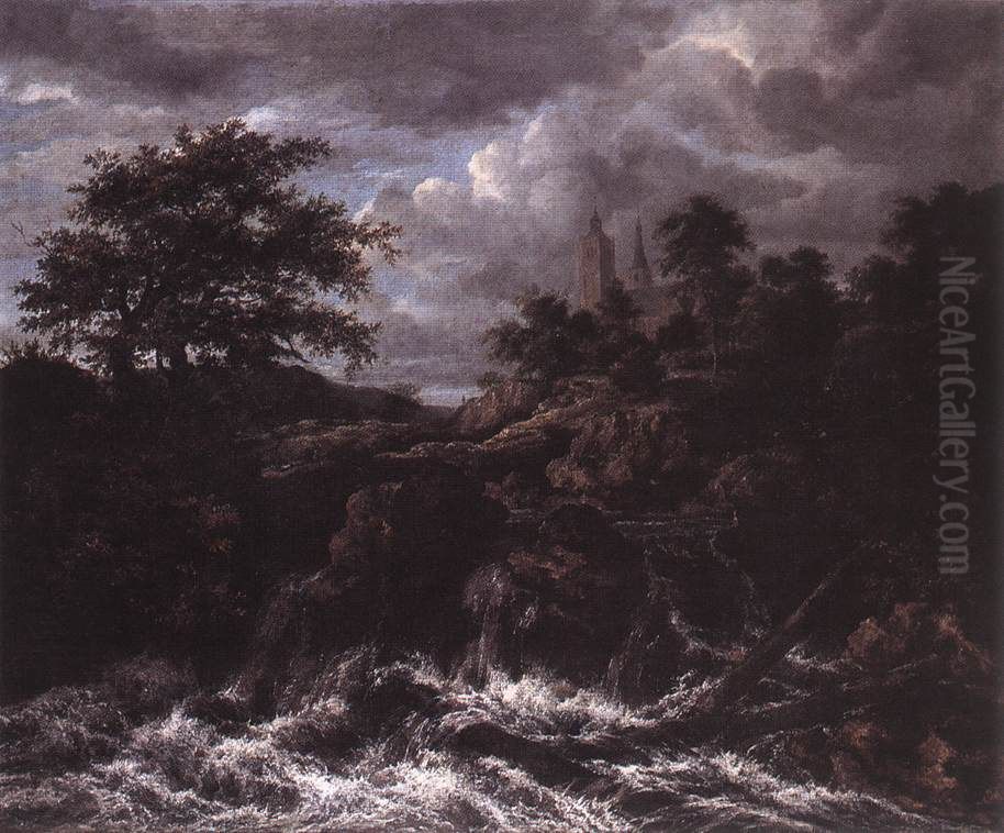 Waterfall by a Church Oil Painting by Jacob Van Ruisdael