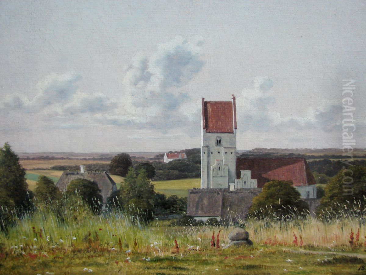 Vester Egede Church with Gisselfeld Monastery in the Background Oil Painting by Martinus Rorbye