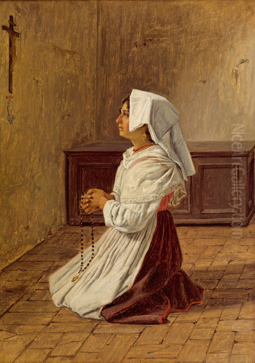 A Praying Italian Woman Oil Painting by Martinus Rorbye