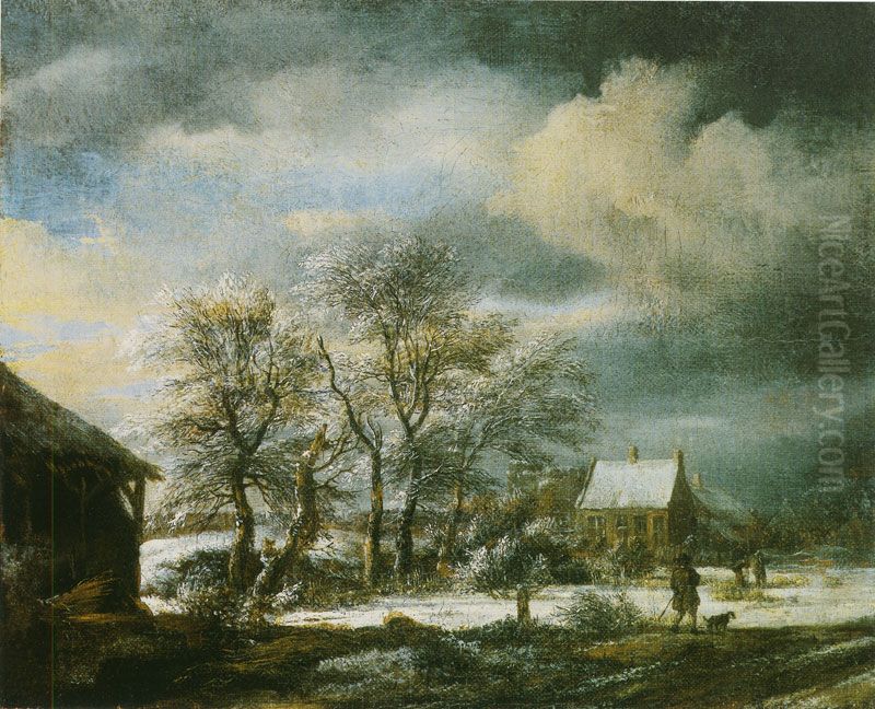 Winterlandschaft mit beschneiter Baumgruppe Oil Painting by Jacob Van Ruisdael