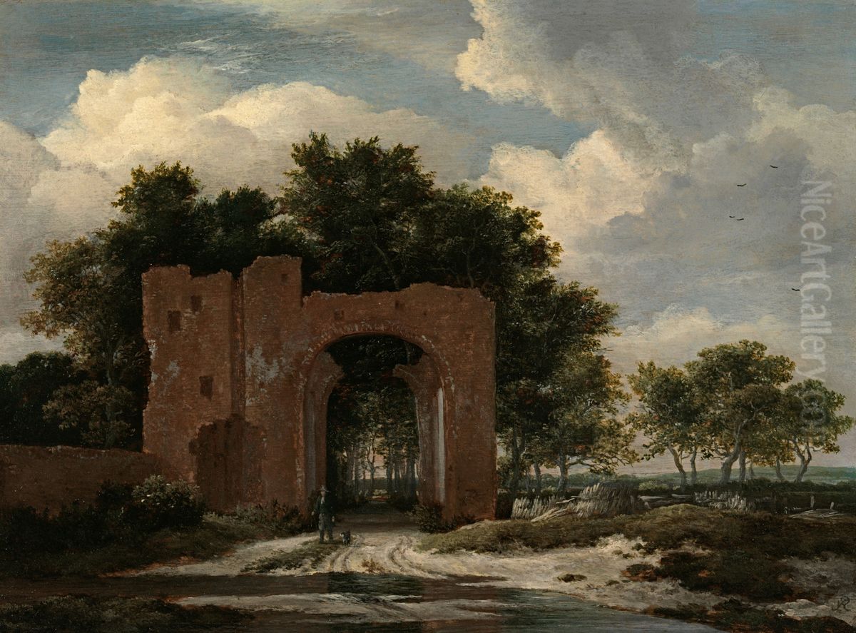 A ruined Castle gateway, possibly the Archway of Huis Ter Kleef Oil Painting by Jacob Van Ruisdael