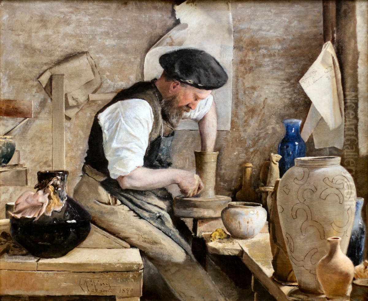 Herman Kahler in his Workshop Oil Painting by Laurits Andersen Ring