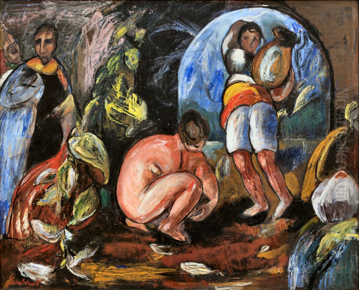 Susannah in her bath Oil Painting by Jens Adolf Jerichau