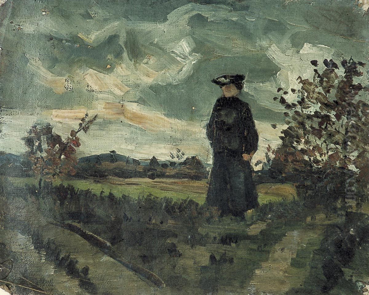 Woman in landscape Oil Painting by Theo van Doesburg