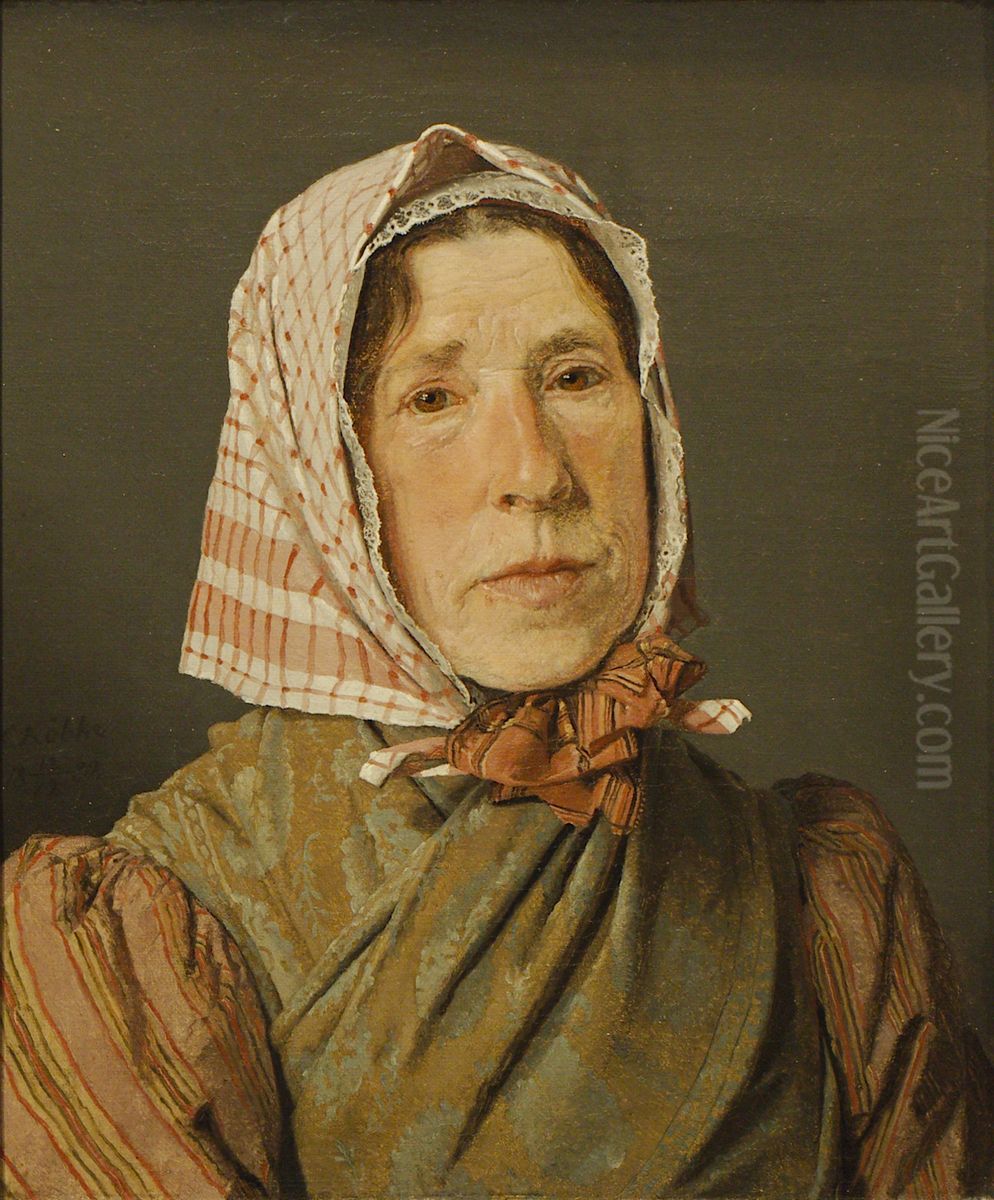 Portrait of old Peasant Woman Oil Painting by Christen Kobke