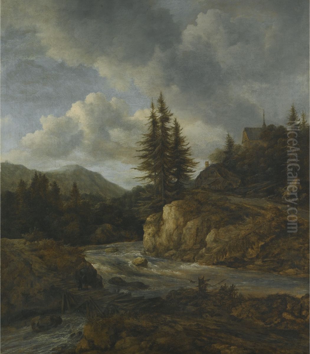 Mountainous landscape with a torrent Oil Painting by Jacob Van Ruisdael