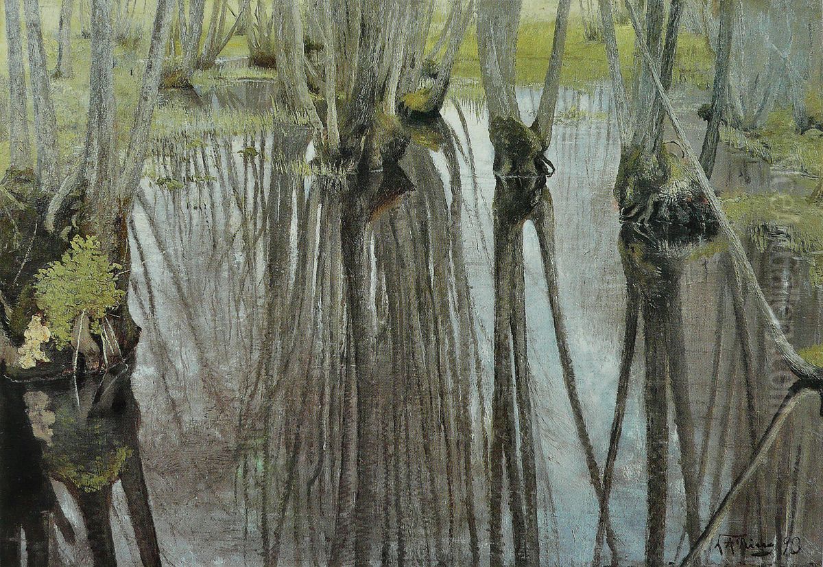 Trunks of alders Oil Painting by Laurits Andersen Ring
