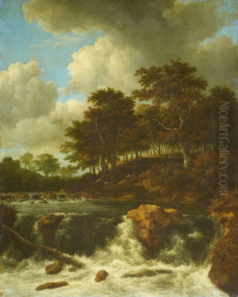 Extensive field landscape with a track and a church in the distance Oil Painting by Jacob Van Ruisdael