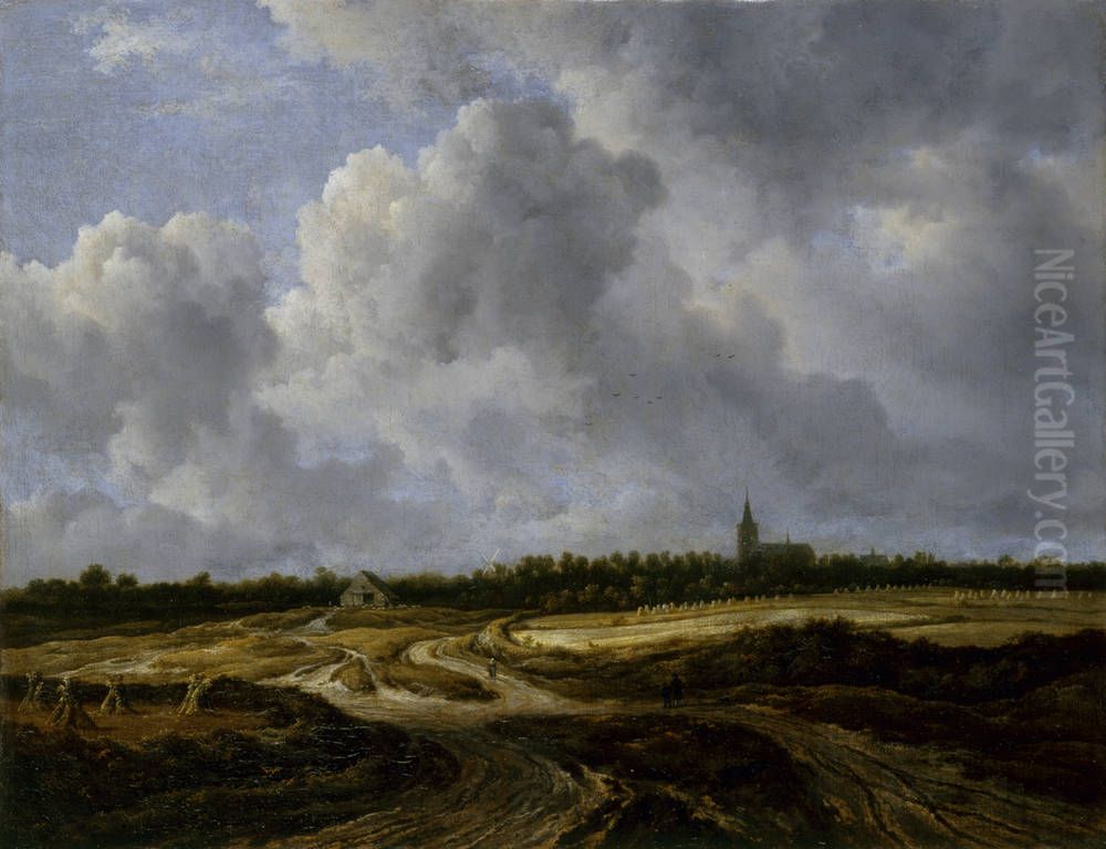 Paysage champetre avec un sentier et une eglise au loin Oil Painting by Jacob Van Ruisdael