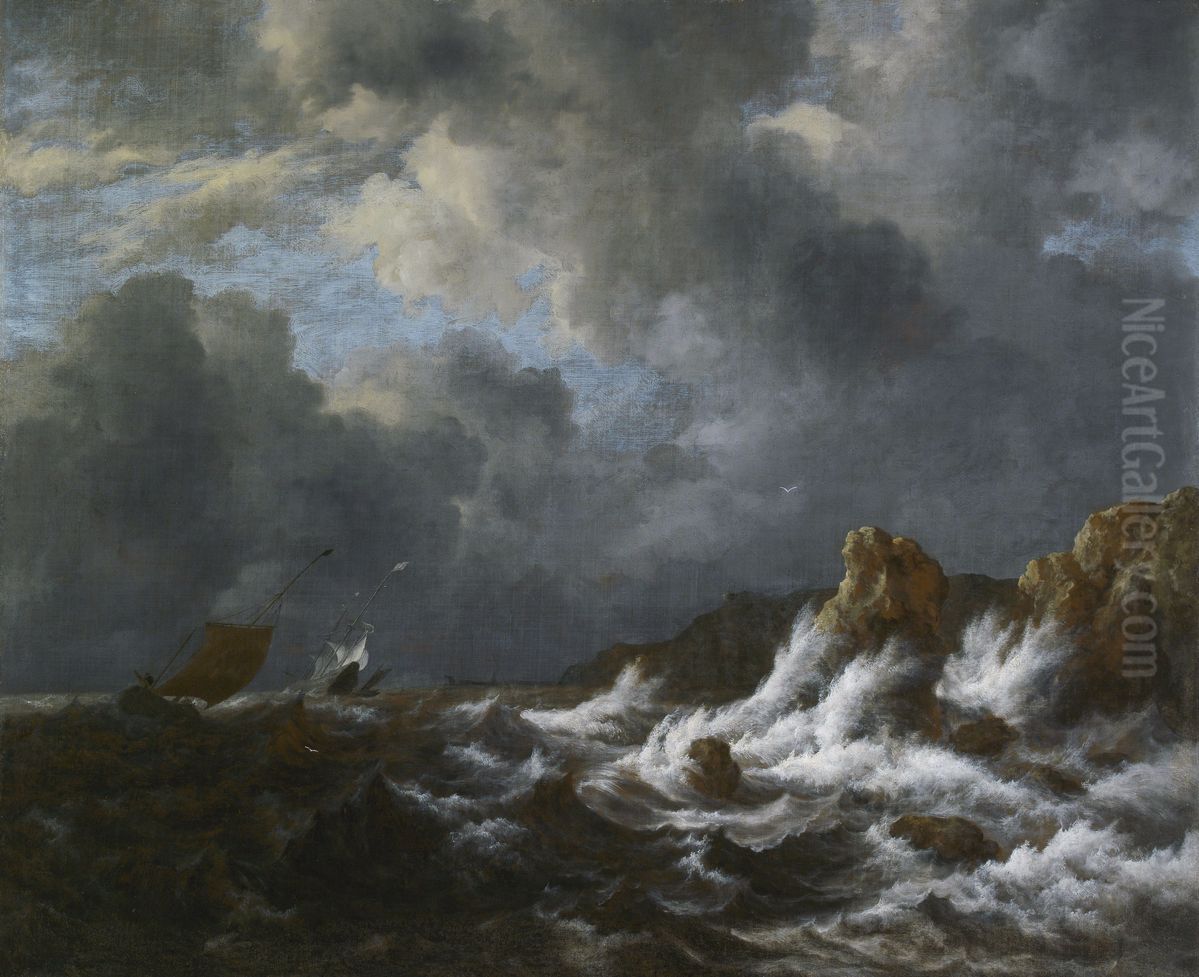 Schepen voor een rotsachtige kust Oil Painting by Jacob Van Ruisdael