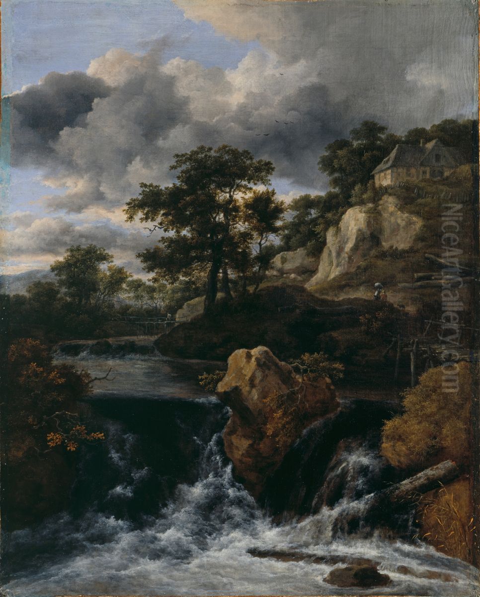 Heuvelig landschap met waterval Oil Painting by Jacob Van Ruisdael