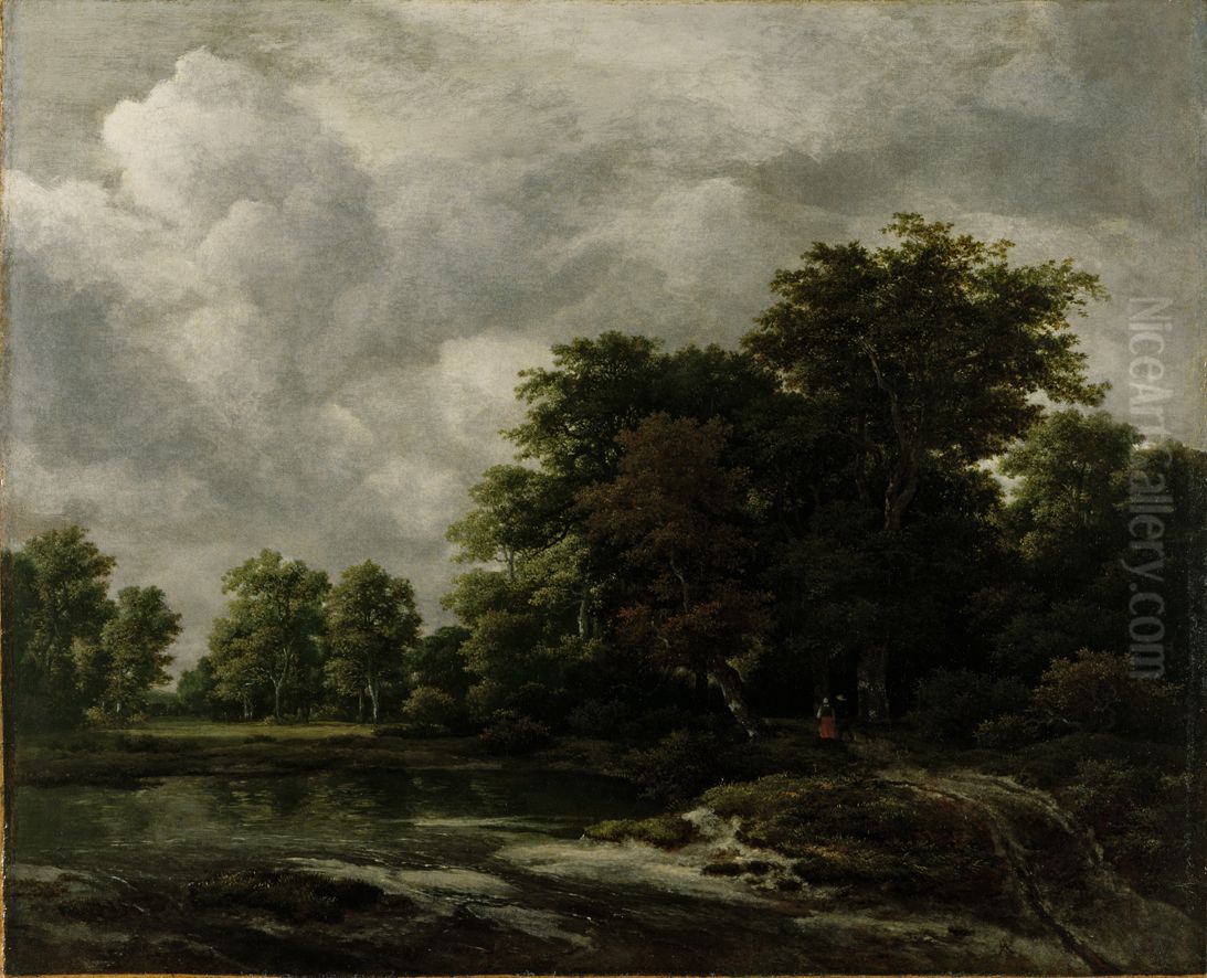 Bebost landschap met wandelaars Oil Painting by Jacob Van Ruisdael