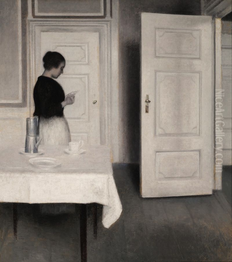 Ida laeser et brev Oil Painting by Vilhelm Hammershoi