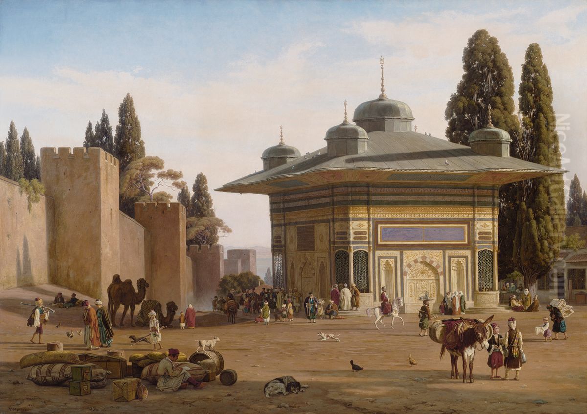 Well on St Sophie's Square near the Gate of the Seraglio in Constantinople Oil Painting by Martinus Rorbye