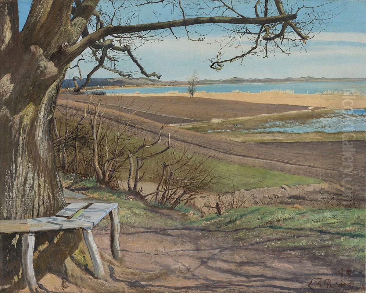 Kunstnerens hustru og born i interior Oil Painting by Laurits Andersen Ring