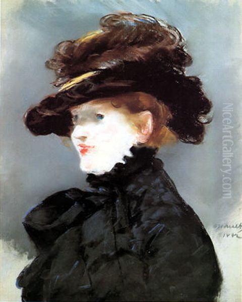 Mery Laurent in a Black Hat Oil Painting by Edouard Manet