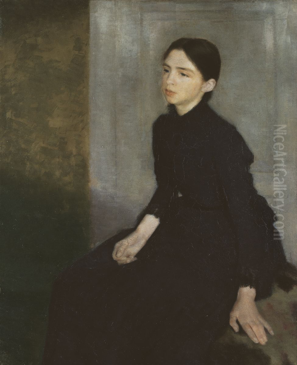 Ung pige Oil Painting by Vilhelm Hammershoi