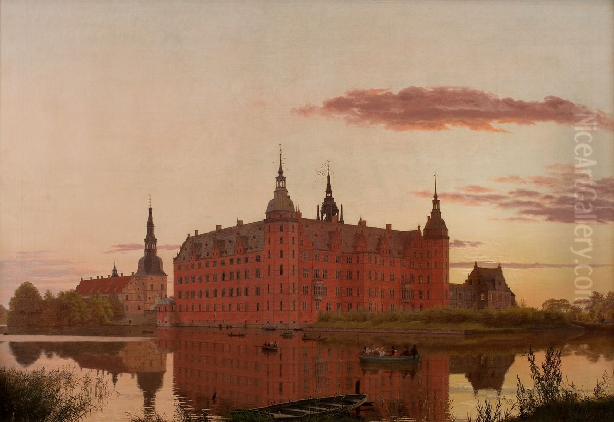 Frederiksborg Palace seen from Jaegerbakken. Evening. Oil Painting by Christen Kobke