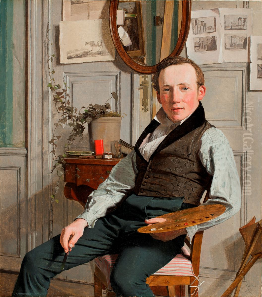 Portret van de landschapsschilder Frederik Sodring Oil Painting by Christen Kobke