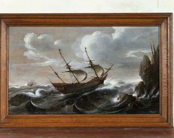 A Dutch pinnace in a rough sea Oil Painting by Cornelis Verbeeck