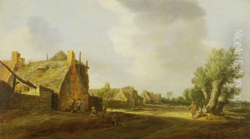 Village Street Oil Painting by Jan van Goyen