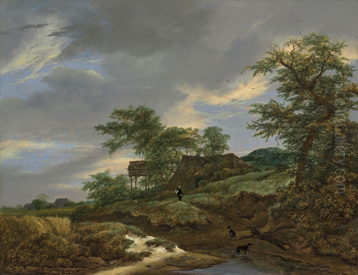 Dune landscape with a house and a dove cote Oil Painting by Jacob Van Ruisdael