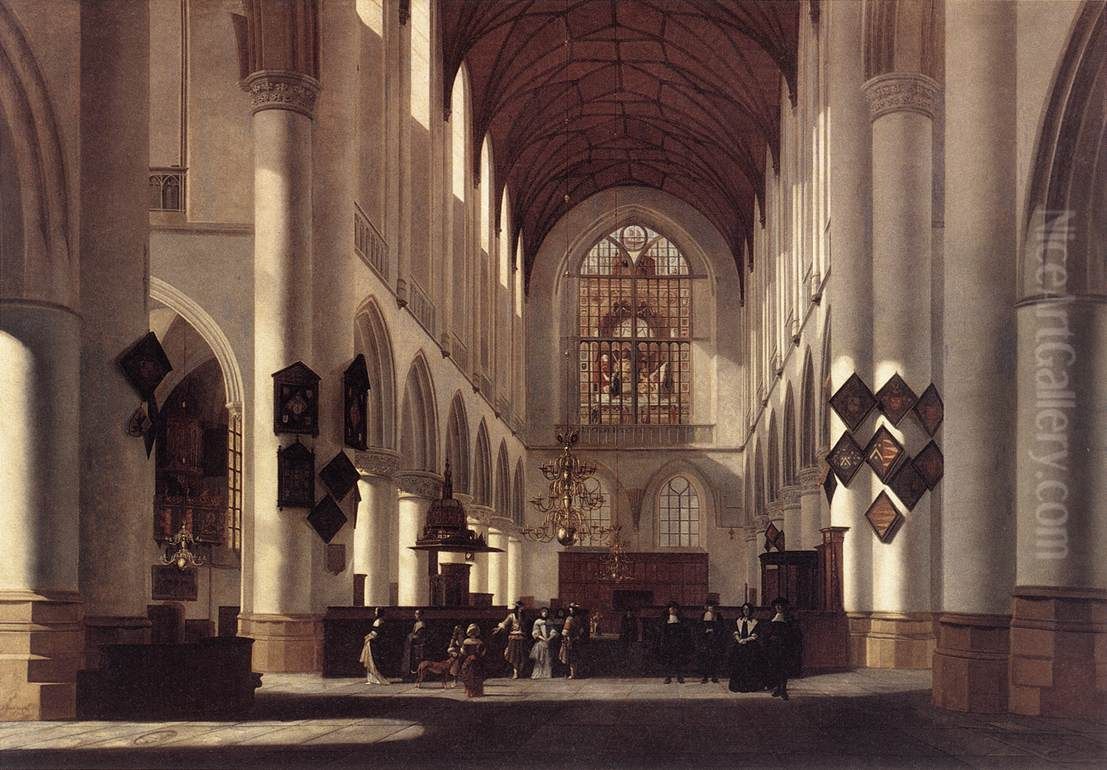 Interior of the St Bavo in Haarlem Oil Painting by Job Adriaenszoon Berckheyde