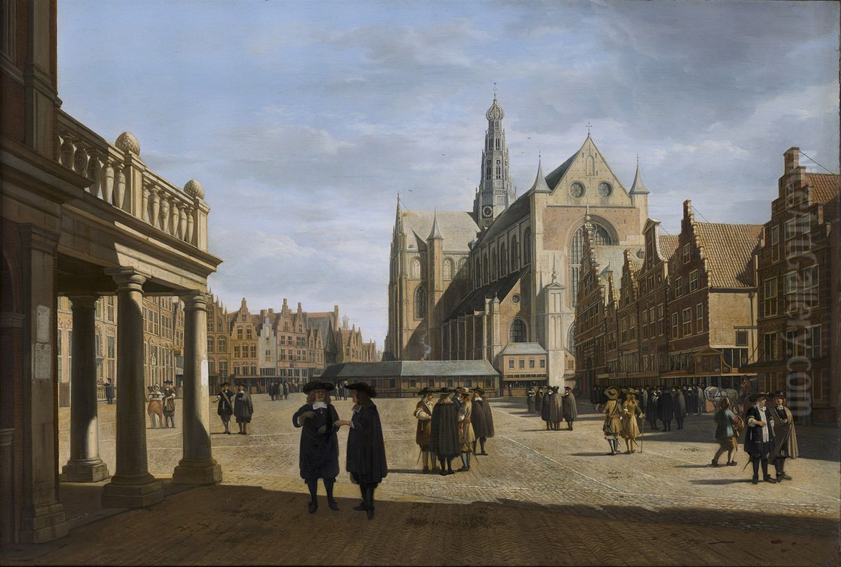 Grote Markt in Haarlem with view of the Grote Kerk of St.-Bavokerk Oil Painting by Gerrit Adriaenszoon Berckheyde