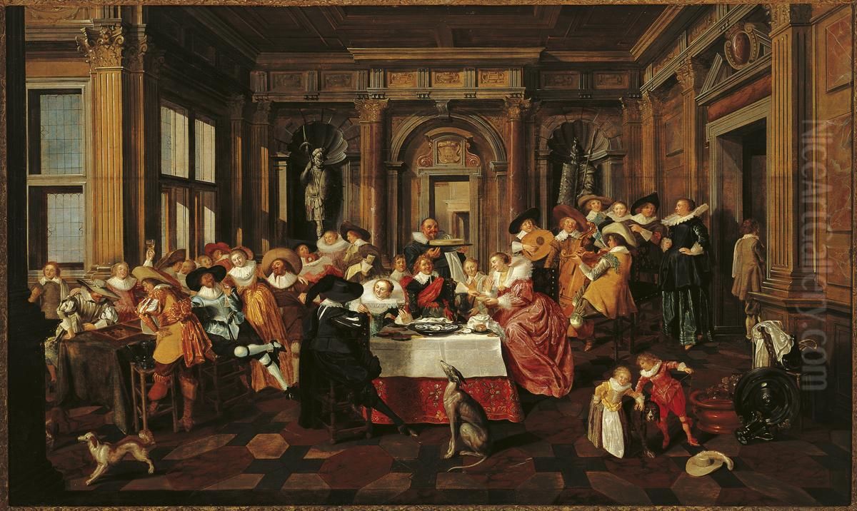 Festive Company in a Renaissance Room Oil Painting by Dirck Van Delen