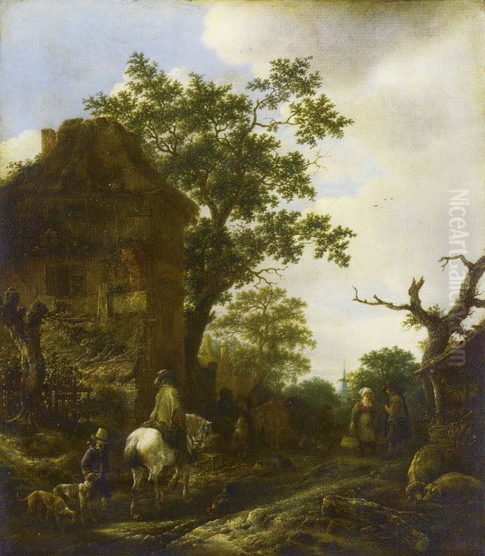 Travellers near a Village Oil Painting by Isaac Van Ostade